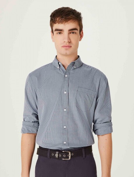 CAMISA MASCULINA A CUADRILLÉ MANGA LARGA AZUL