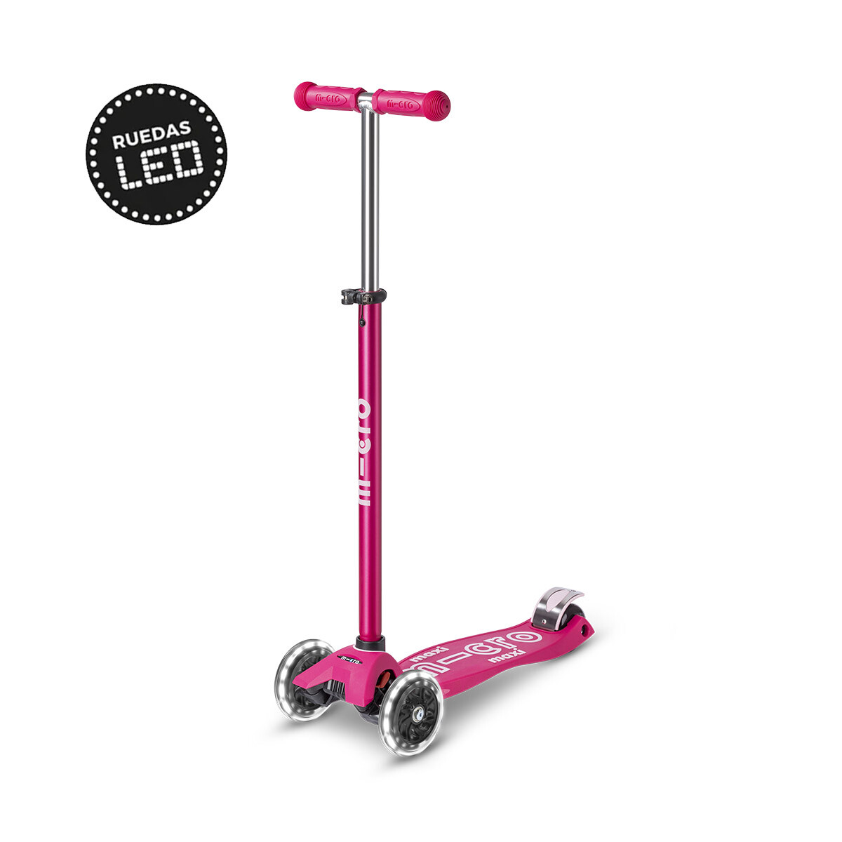 Monopatín Micro Maxi Deluxe LED Ajustable con 3 Ruedas - ROSA 