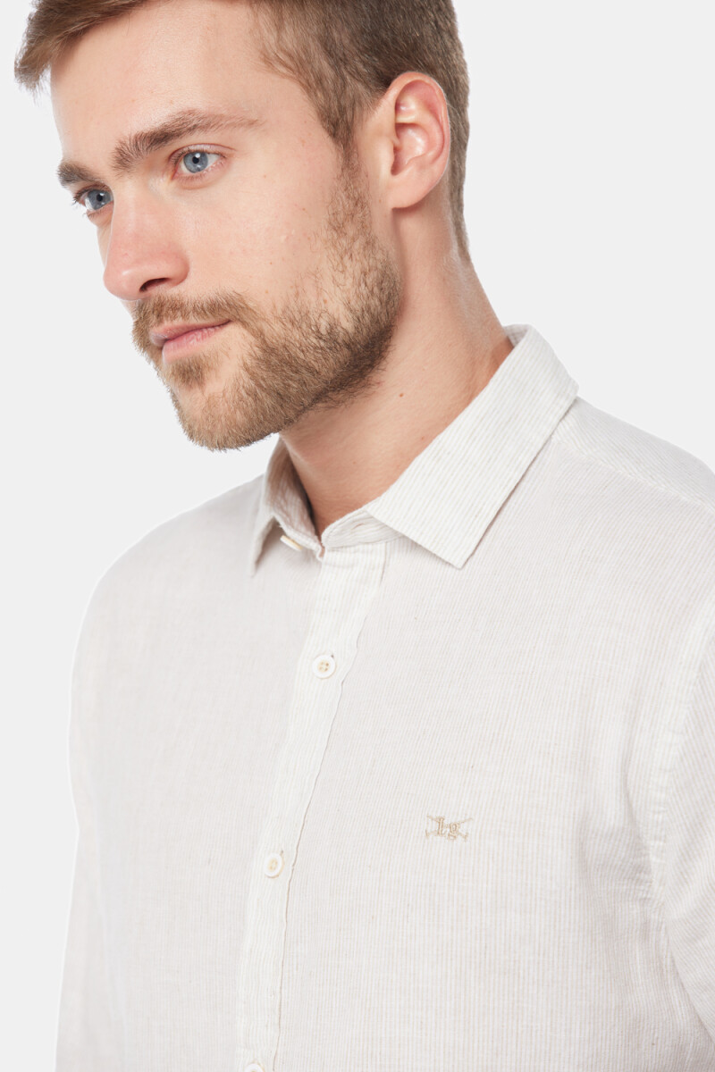 CAMISA DE LINO RAYADA - Beige 