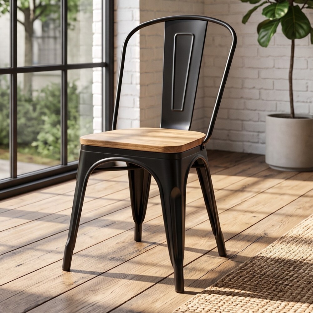 Silla Tolix Pack 4 unidades Metálica Asiento En Madera Negro