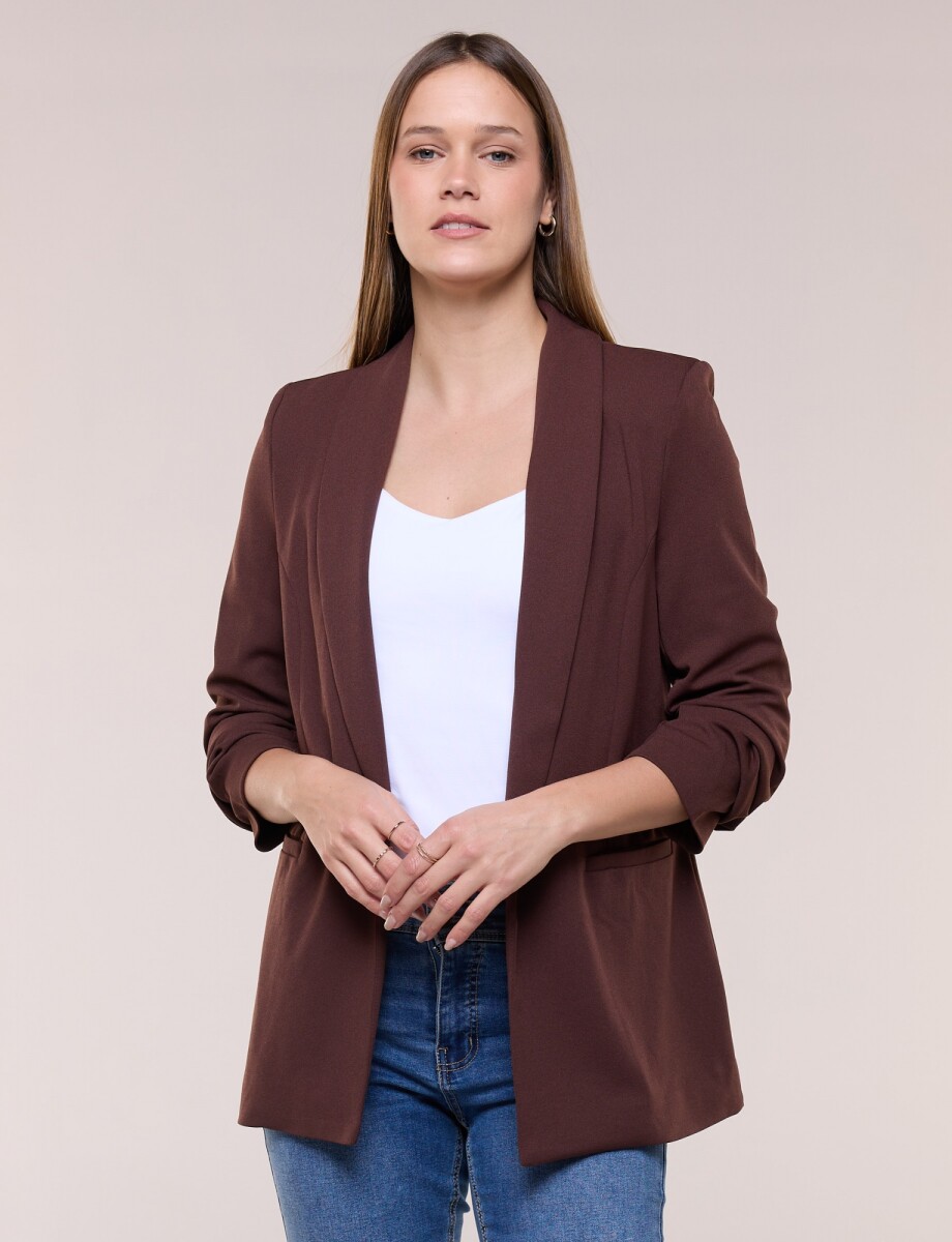Blazer Crepe Manga Fruncida - Marron 