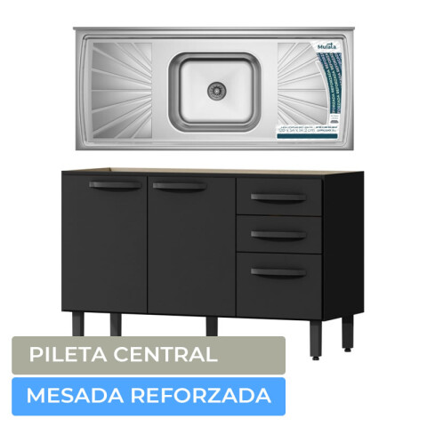 Combo de Cocina Bajo Mesada 3 Puertas 2 cajones + Pileta Reforzada con Hormigón Célular Negro Combo de Cocina Bajo Mesada 3 Puertas 2 cajones + Pileta Reforzada con Hormigón Célular Negro