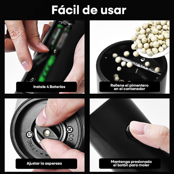 Salero Pimentero Molinillo Electrico de Acero Inoxidable y Luz led IMBACK Color Negro Salero Pimentero Molinillo Electrico de Acero Inoxidable y Luz led IMBACK Color Negro