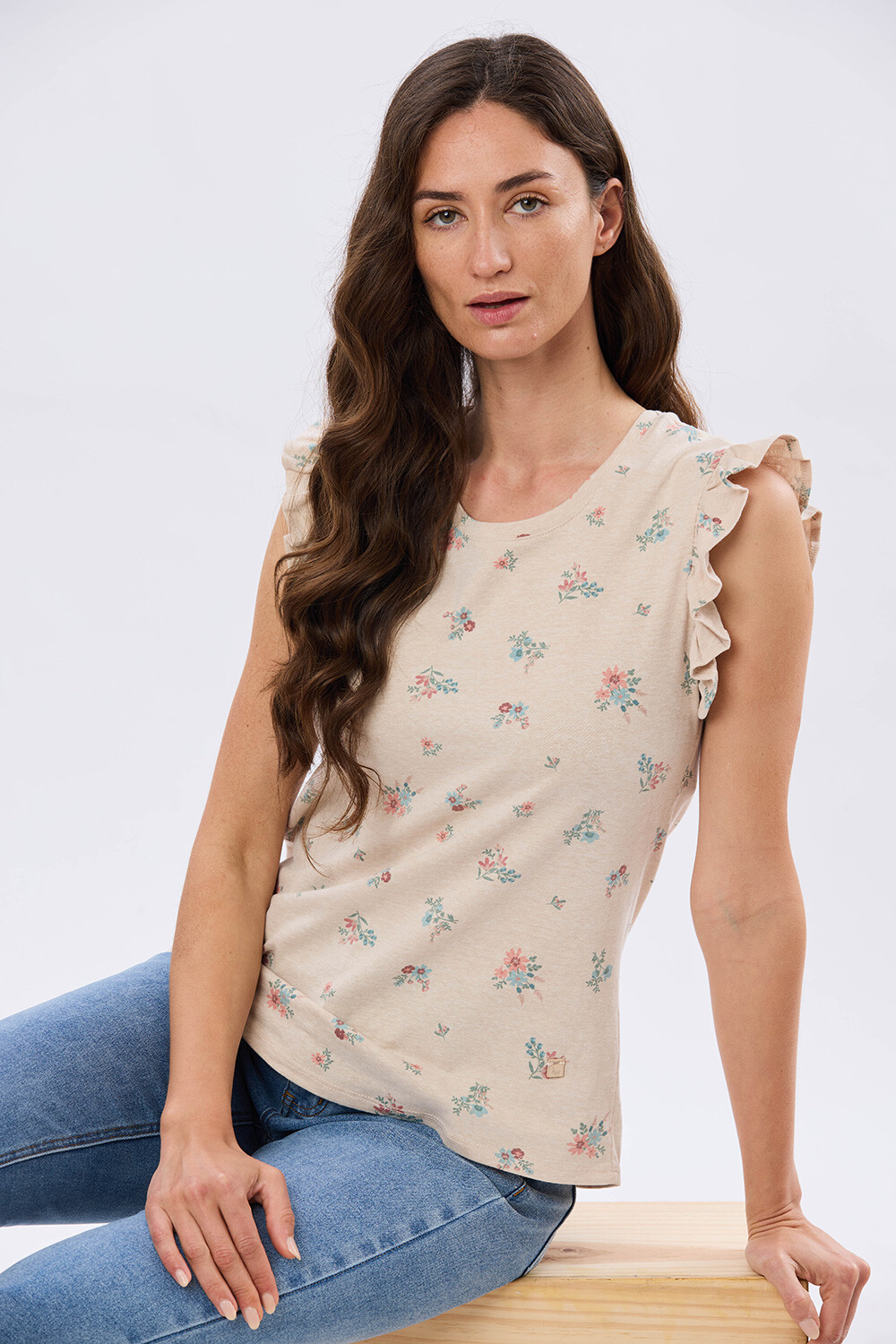 REMERA ESTAMPADA DE ALGODÓN Beige