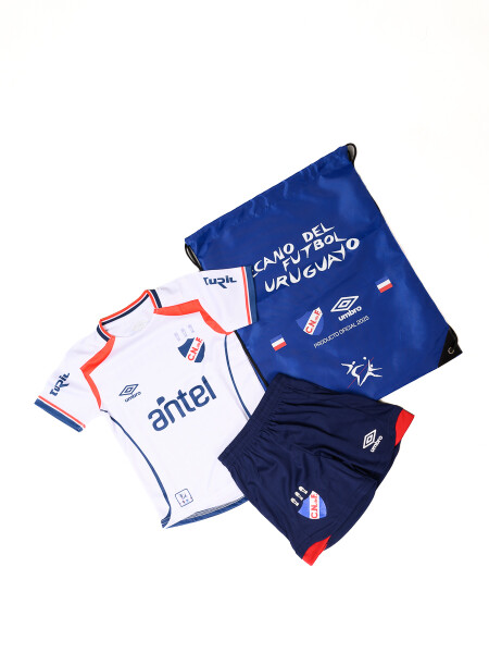 JUNIOR SET HOME OFICIAL 2025 Nacional Junior Blanco, Azul Royal, Rojo