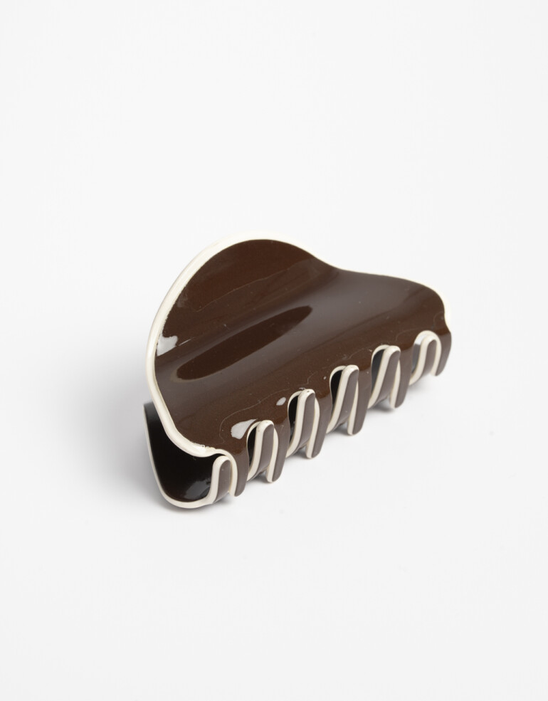 Broche Glossy Broche Ovalado Bicolor - Marron Chocolate