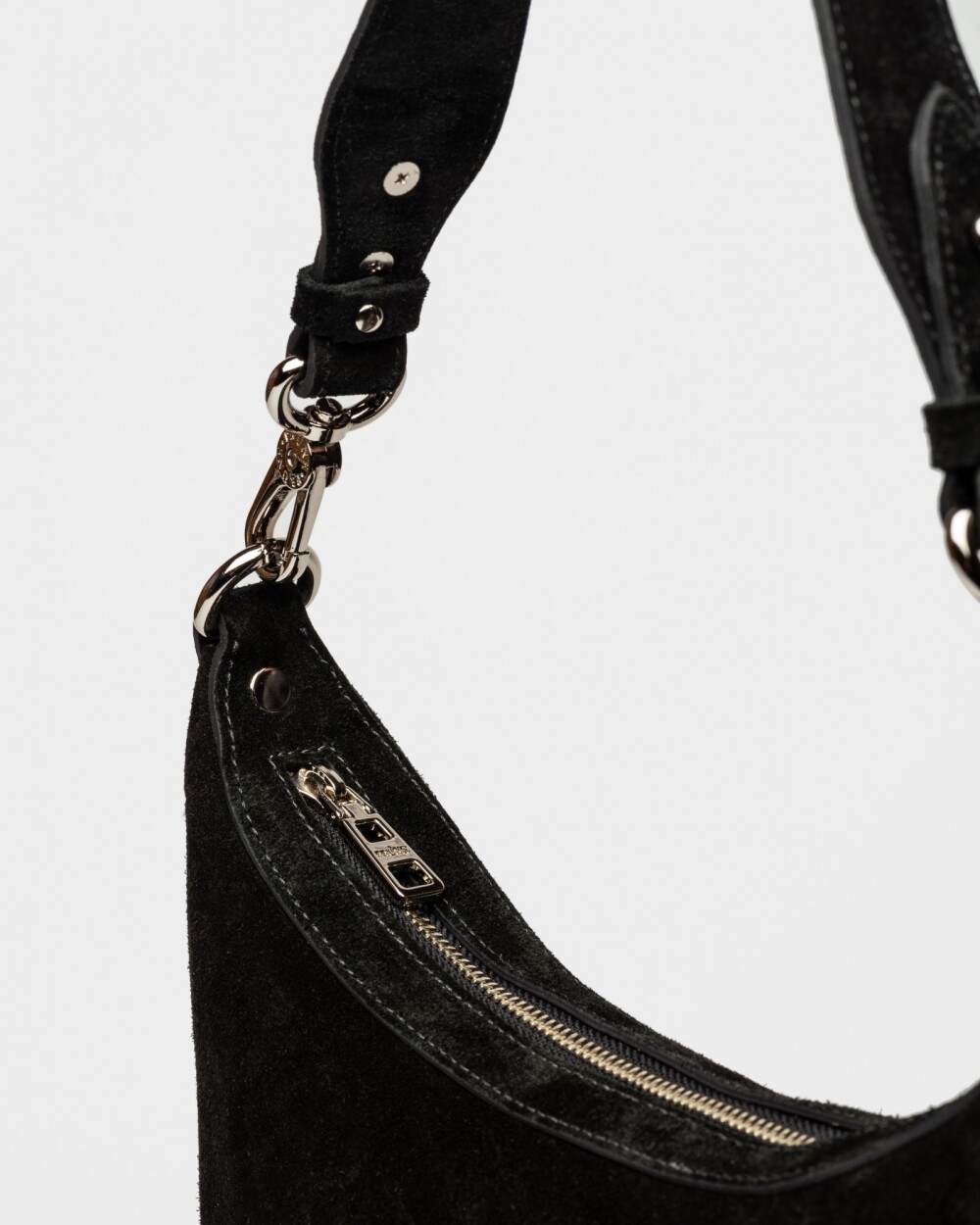 Cartera al hombro Luna en cuero gamuza Negro