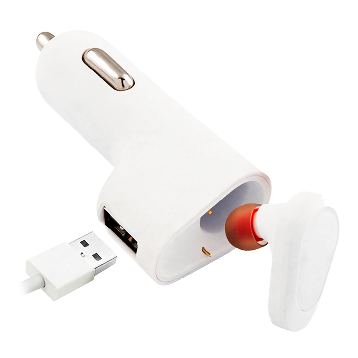 Fifo - Cargador USB para Auto + Auriculares Bluetooth 69055 - USB 2,1A. Blanco. - 001 