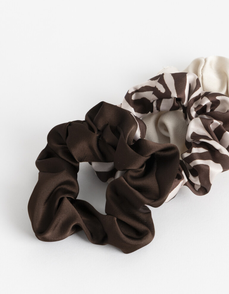Skunzies Estampados Set De Scrunchies - Marron Chocolate