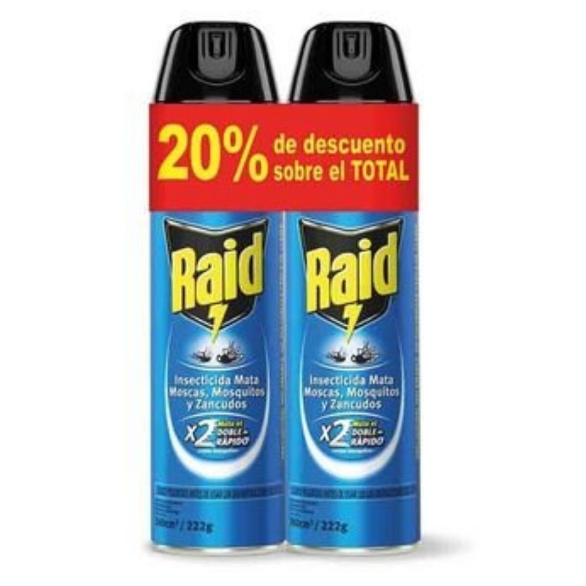 Insecticidas Raid Aerosol Mata Moscas y Mosquitos Power Shot 360 ML - X2 20% DTO 