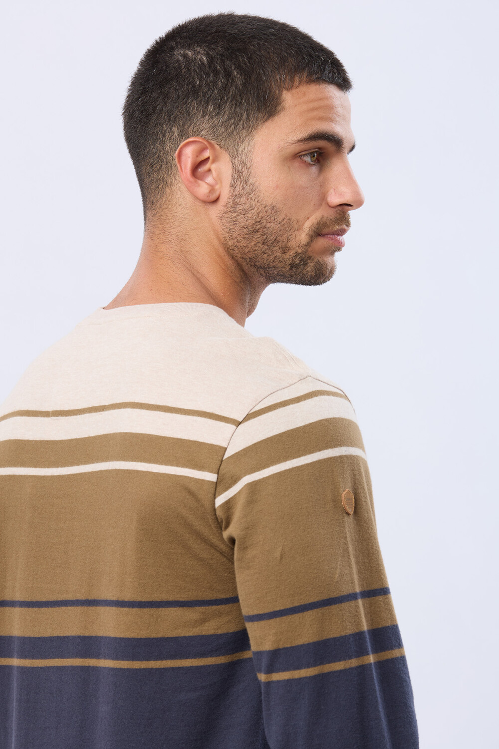 REMERA RAYADA BORDADA Beige