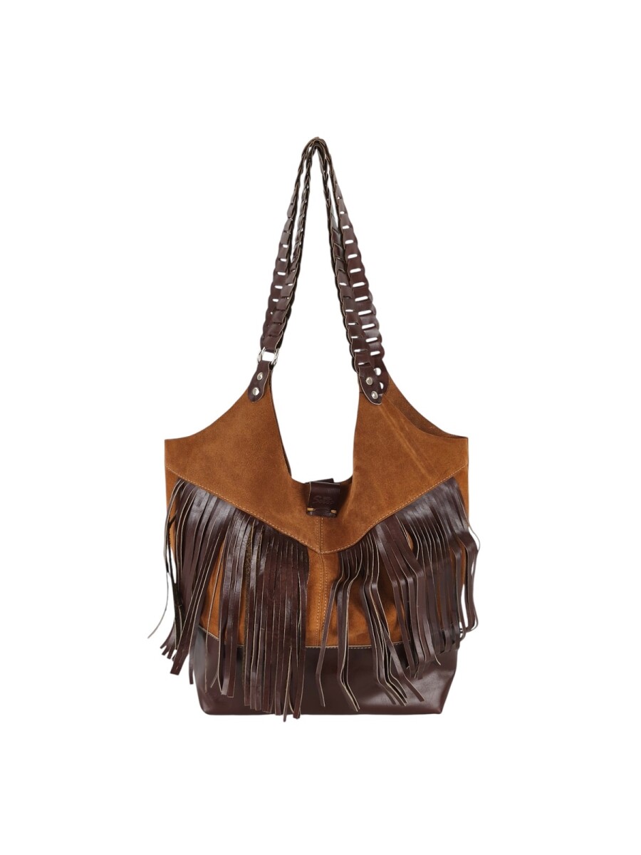 Tote Bag de cuero con flecos - Tostado 