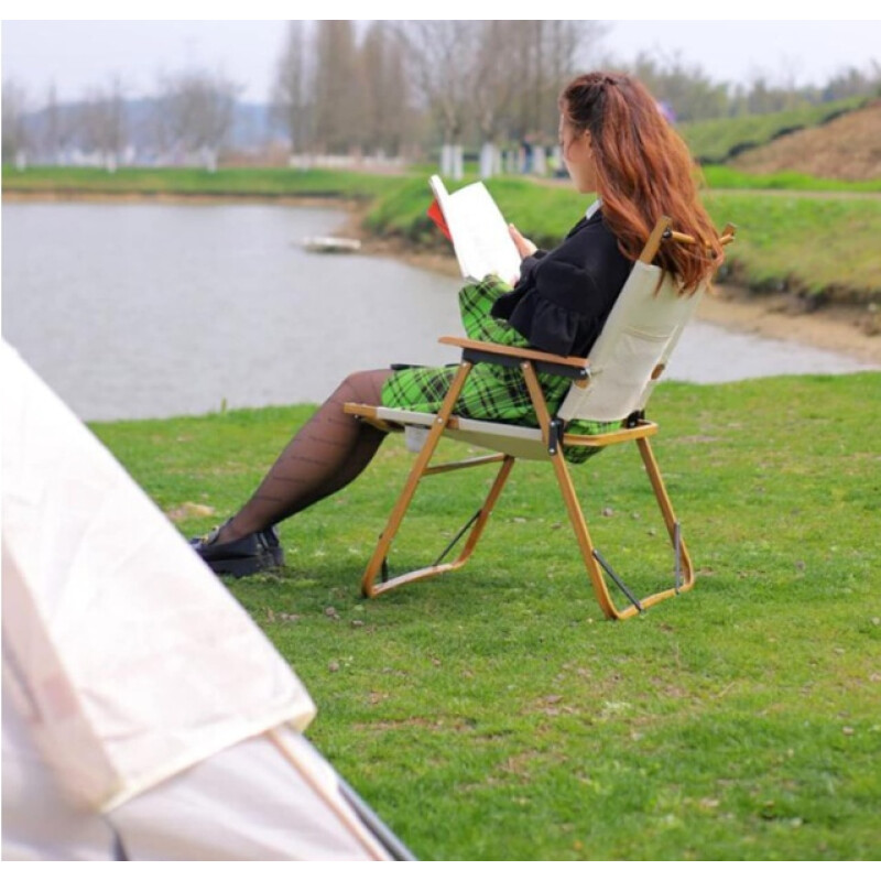 Silla plegable para campamento símil madera chica beige Beige