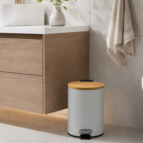 Papelera de Plástico con Tapa de Bambú 3 litros Gris