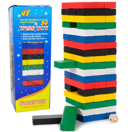 Juego Jenga Maderitas Apilables Colores Dado 54 Pcs Juego Jenga Maderitas Apilables Colores Dado 54 Pcs