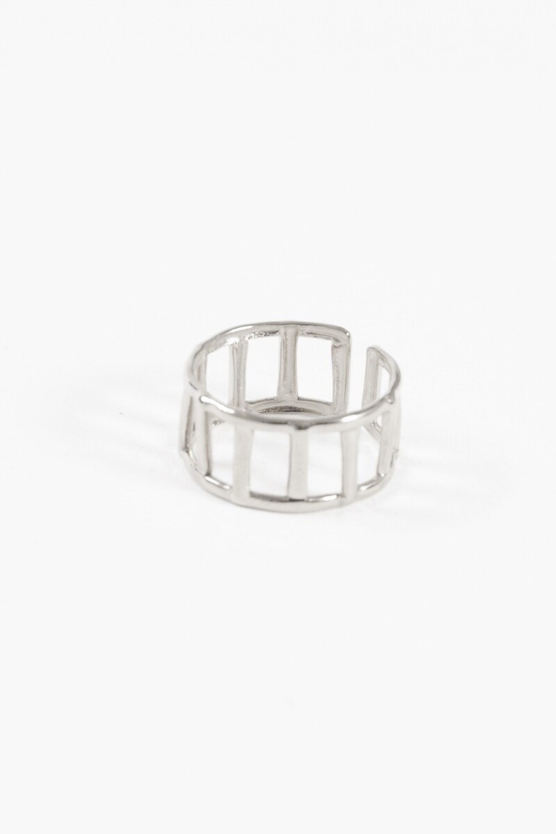 Anillo acero ajustable cuadros plateado