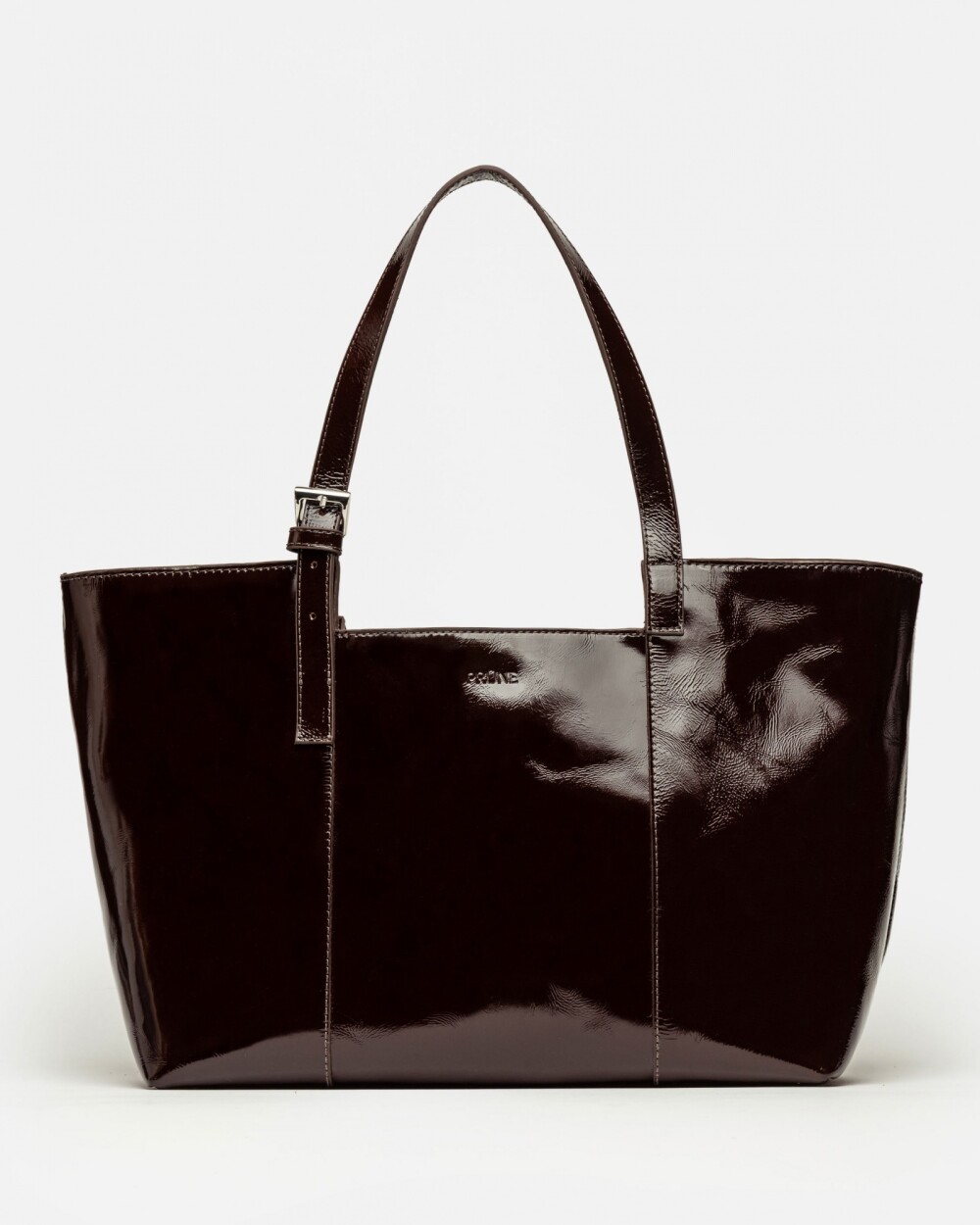 Bolso The Icon en cuero charol arrugado Red Tabaco