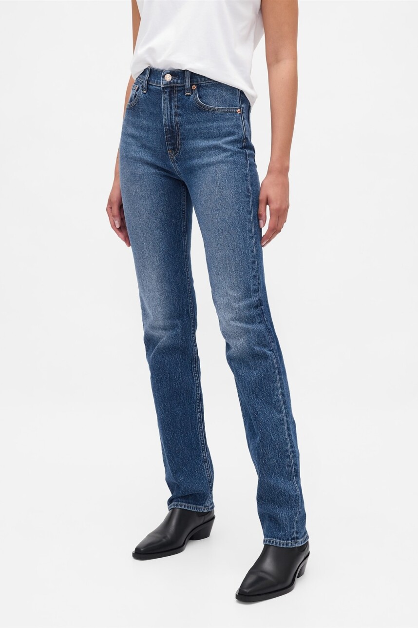 Jean 90S Straight Tiro Alto Mujer Medium Wash