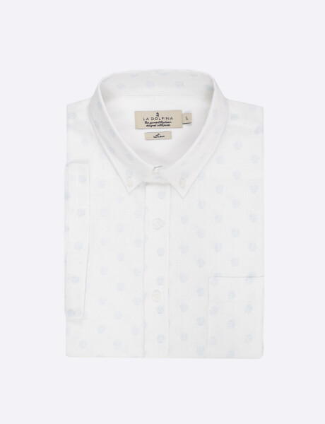 Camisa m/c lino estampada blanco/celeste