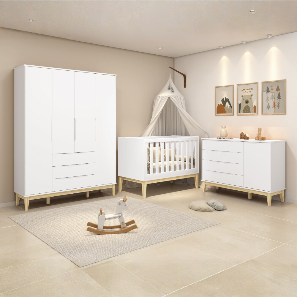 Cómoda 4 Cajones 1 Puerta Infantil - Elfe Blanco