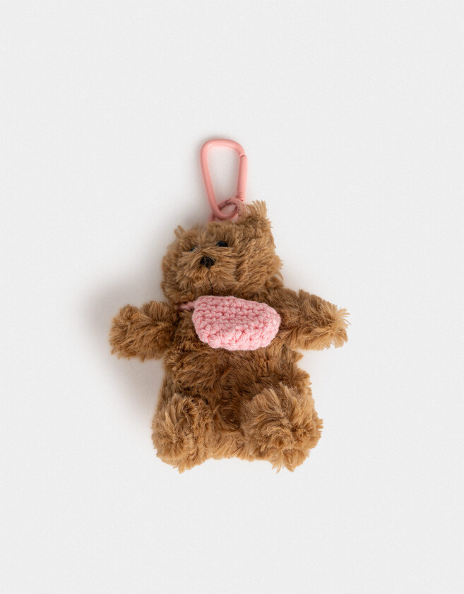 Llavero Peluche Llavero Y Charm De Osito Con Cartera - Marron Beige