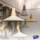 Lampara Colgante Metal Nordica Plato Deco Simil Madera Led Blanco