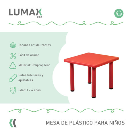 Mesa Cuadrada de Plástico y Metal para Niños 60x60cm Rojo