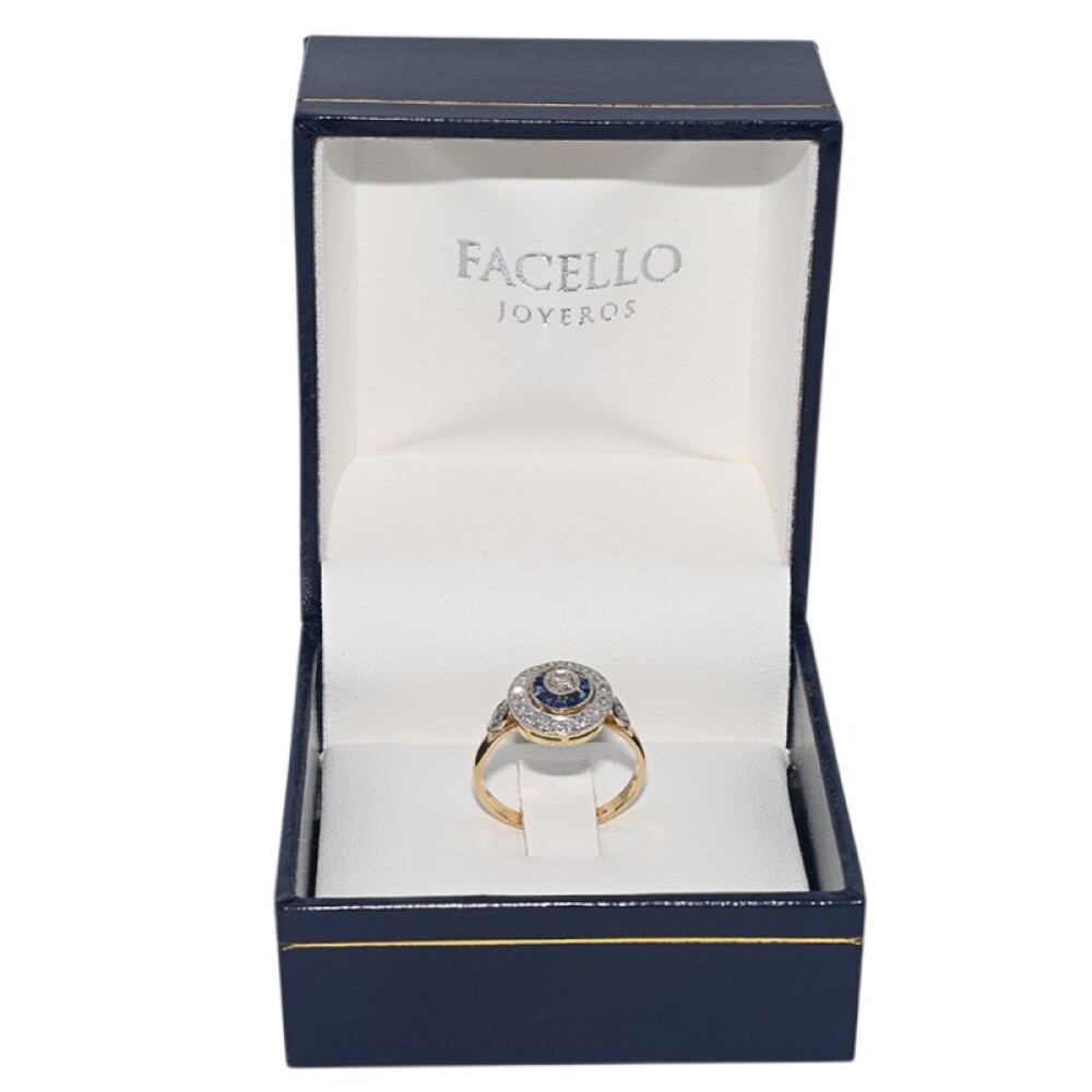 Anillo Oro 18 k billantes y zafiros sintéticos. Anillo Oro 18 k billantes y zafiros sintéticos.
