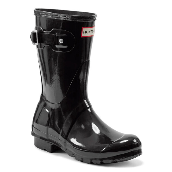 Hunter Bota de lluvia Original caña corta brillosa Mujer - Negro Negro-Negro