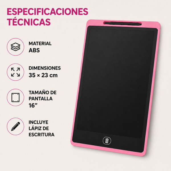 Pizarra Mágica Tableta Dibujar Infantil 16'' Pulgadas Lapiz Color Rosado