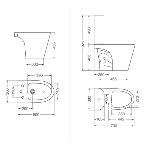 INODORO MOCHILA TAPA Y BIDET JUEGO DE LOZA MARINA BLANCO BLANCO