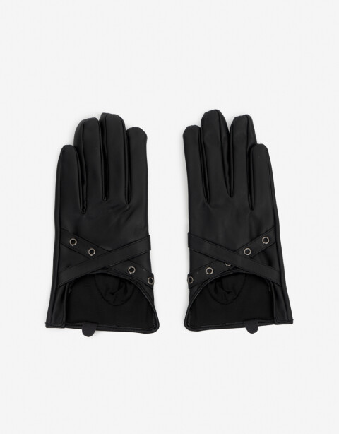 Guantes Varios Par De Guantes De Pu Con Apertura Frontal Y Ojales Metalicos - Negro