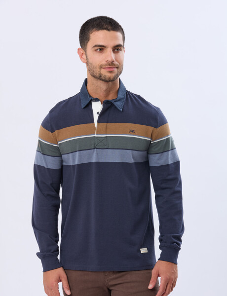 REMERA POLO RAYADA EN ALGODÓN Azul