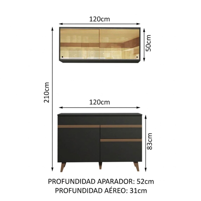 Mueble de cocina y encimera compacta Lumax MDP 120cm Negro Mueble de cocina y encimera compacta Lumax MDP 120cm Negro
