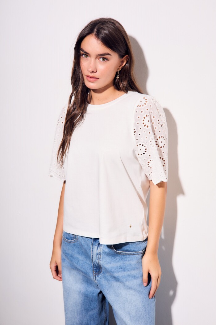 Remera Algodón Peinado Y Calados Nacar