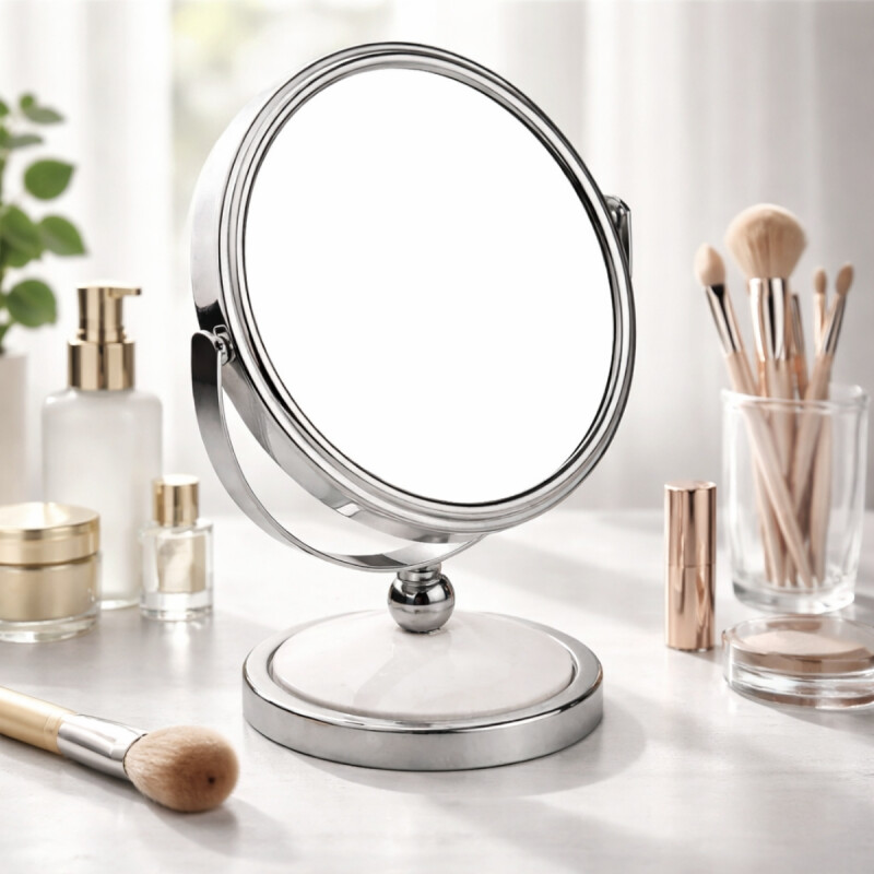 Espejo maquillaje de pie aumento doble cara PLATA