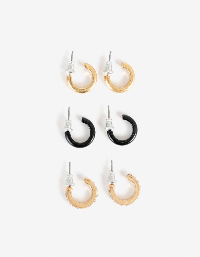 Aros Argollas Set Color Aros Argollas Set Black - Dorado