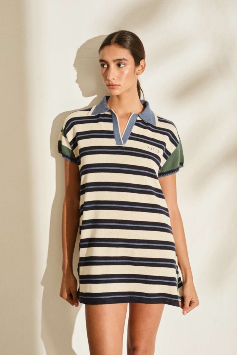 Vestido Sun - Azul Y Crudo 