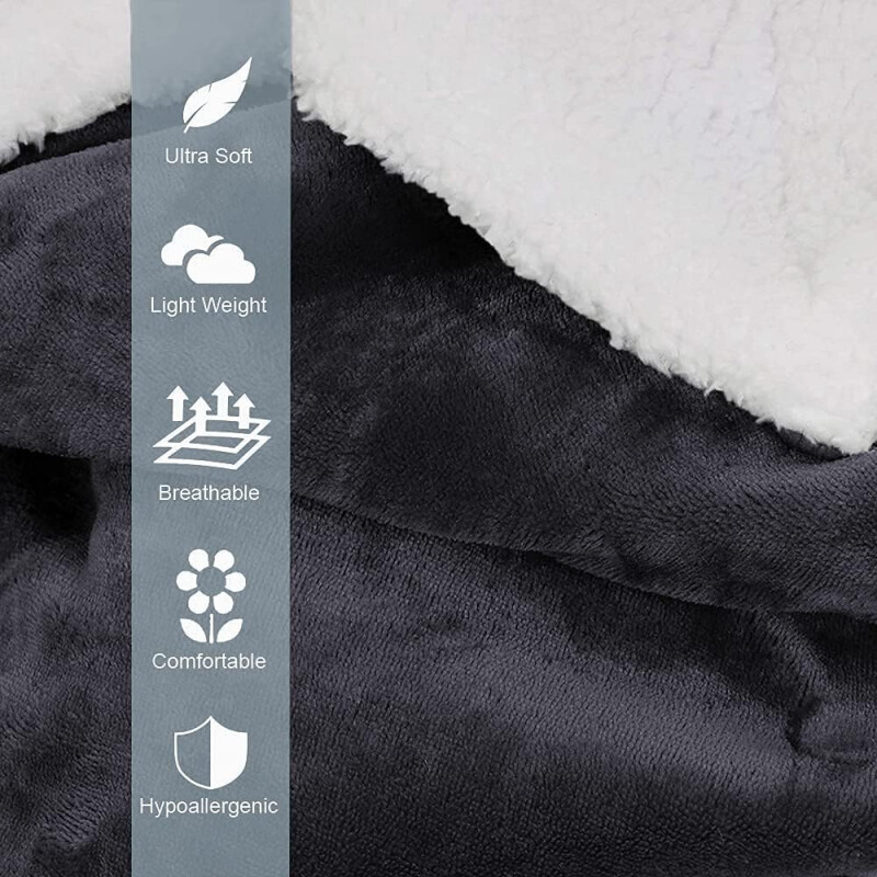 Frazada Manta Polar Termica Con Corderito 2 Plazas Gris Oscuro