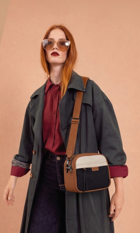 BANDOLERA MORRAL PALMA NEGRO BLANCO Y CARAMELO