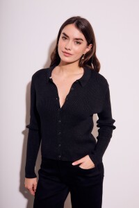Cardigan Cuello Polo Negro