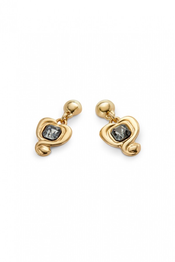 PENDIENTES EN ALEACIAÓN DE METALES BAÑADA EN ORO 18K CON CORAZON Y CRISTAL NEGRO Pendiente
