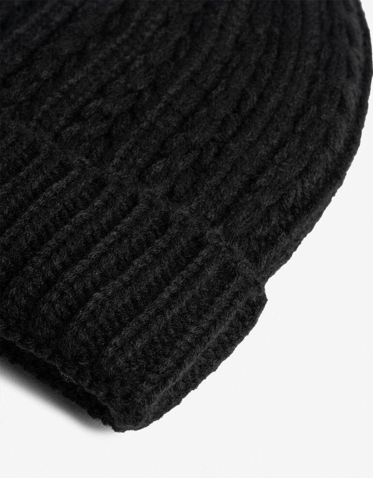 Gorro Plano Liso Gorro Tejido Trenzado Negro - Negro