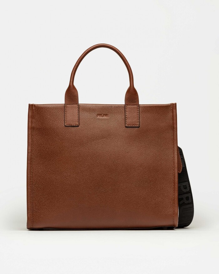 Cartera de mano Capri en cuero graneado Tabaco Niquel