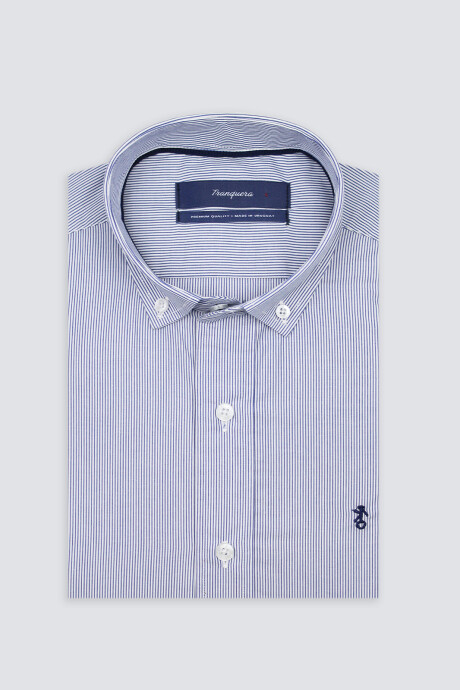 Camisa de Hombre Premium Rayada Raya Azul Fina