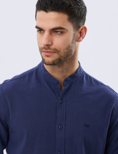 CAMISA LISA DE LINO CUELLO MAO Azul