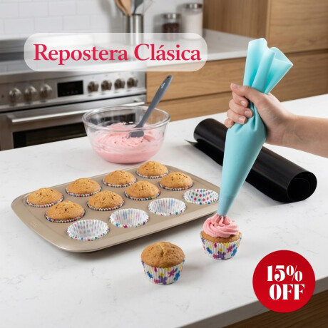 Kit Reposterìa con Molde Cupcakes con Manga Pirotines Lamina Antiadherente y Espatula Kit Reposterìa con Molde Cupcakes con Manga Pirotines Lamina Antiadherente y Espatula