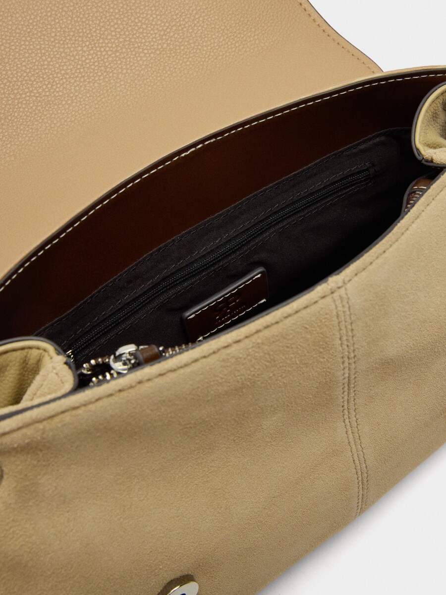 Bolso Bandolera Con Piel E Solapa camel