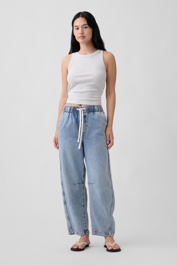 Jean Pull On Barrel Mujer Light Wash