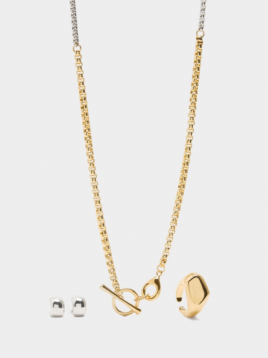 Set Bicolor De Collar + Pendientes + Anillo - bicolor 